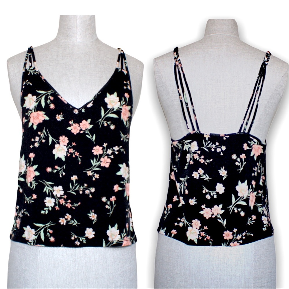 American Eagle Floral Black Soft & Sexy Tank Top